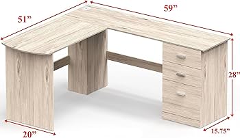 Furnilife L-Shaped Home Office Wood Corner Desk with 3 Drawers